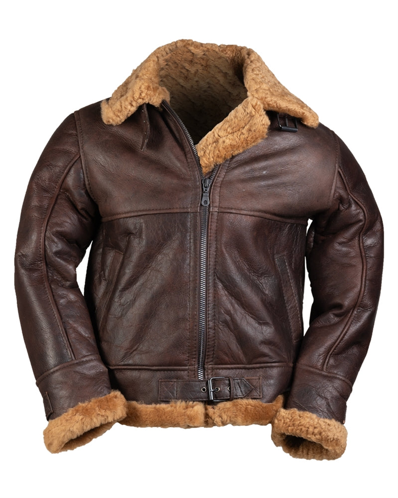 Mil-Tec US Bomberjacke B46 Reenactment Lederjacke mit Lammfell