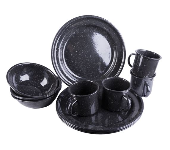 Mil-Tec Western Essgeschirrsatz Emaille 12-tlg. Schwarz