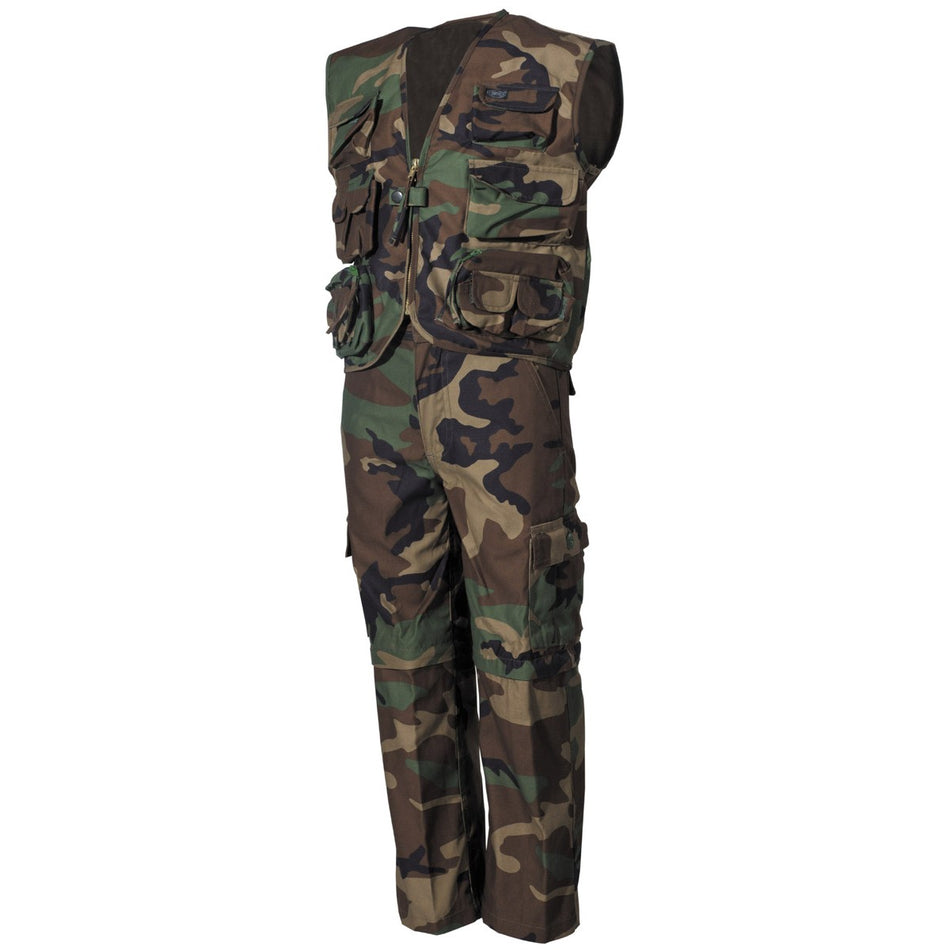 Kinder-Anzug, Weste und Hose, woodland, Hosenbeine abnehmbar