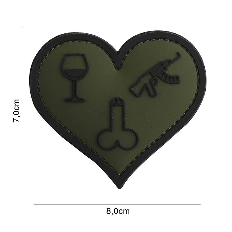 Patch 3D PVC Love, wine, dicks and guns green