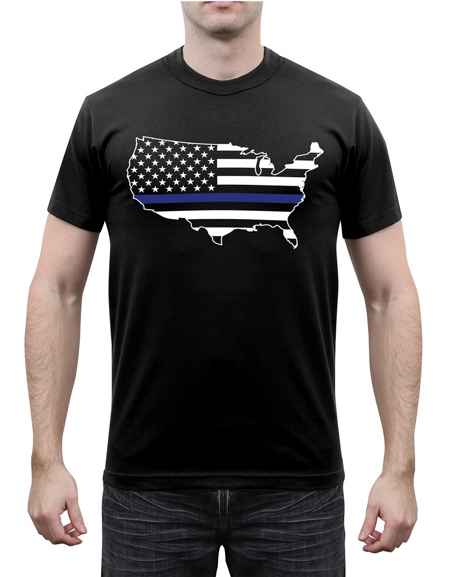Rothco Thin Blue Line Amerika Karte T-Shirt schwarz