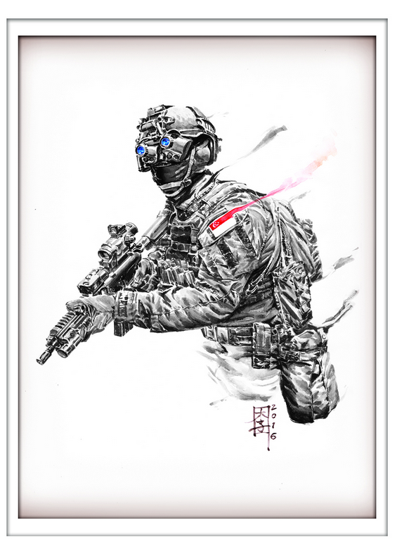 Marc Lee Military Art Singapore SOF (gerahmt)